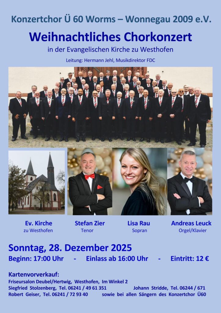 Weihnachtliches Chorkonzert des Ü 60 Konzertchor Worms-Wonnegau e.V
